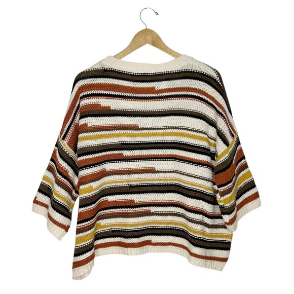 JOHN PAUL RICHARD Striped Slouchy Knit Crop Sleeve Sweater - Picture 4 of 8